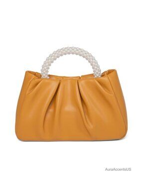 Pearl Evening Clutch Purse Pleated Pouch Crossbody Bag Wedding Party